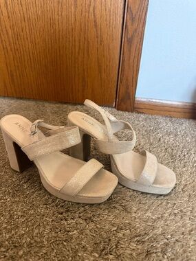 Anne Klein Champagne Platform Block Heel Sandals